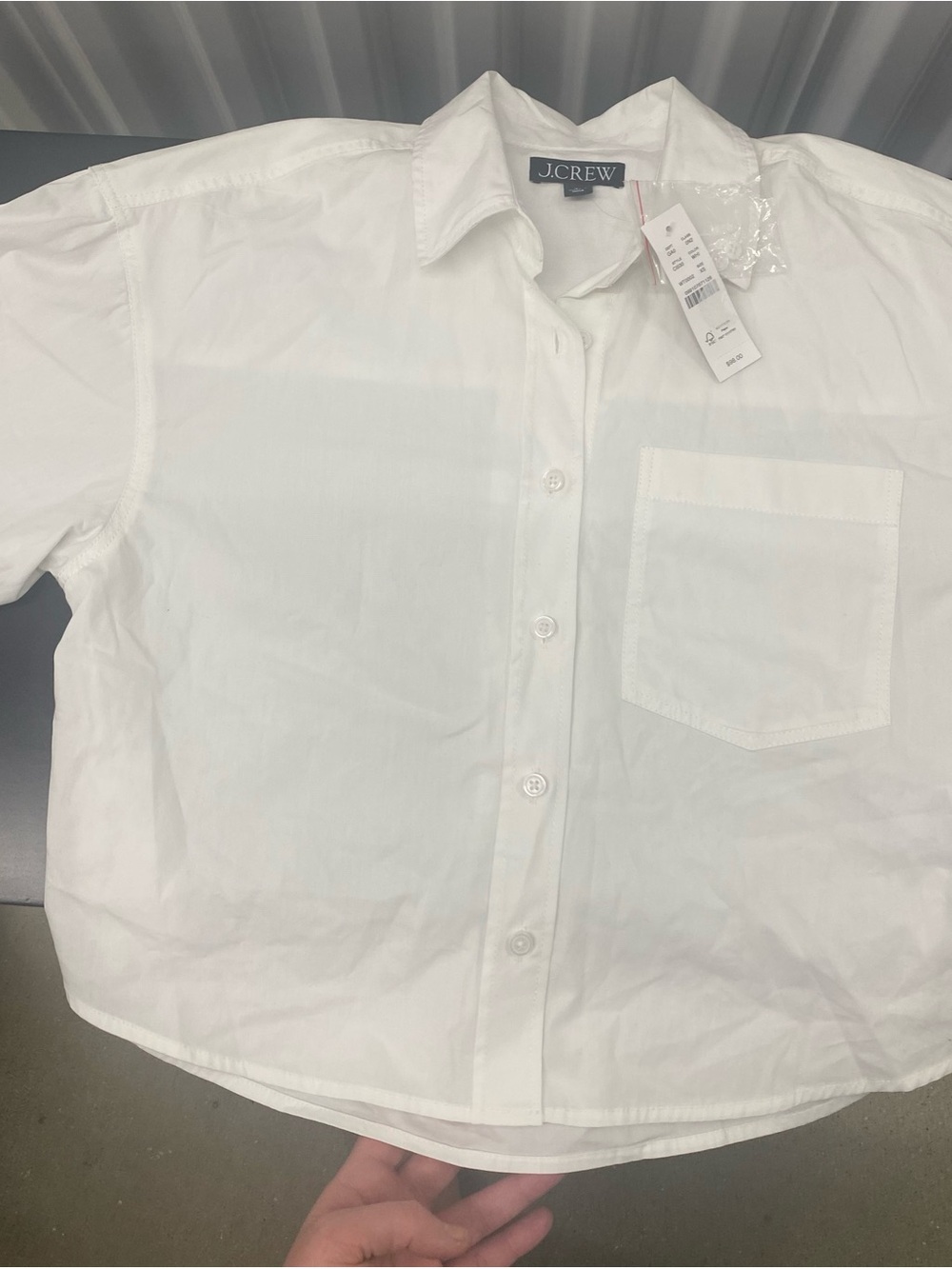 J. Crew White Cropped Button-Down Shirt with Chest Pocket